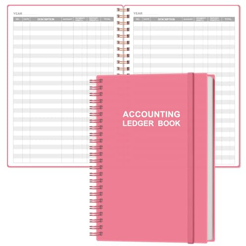 Accounting Ledger Book - A5 Ledger Book for Bookkeeping, Small Businesses & Personal Use, Expense Tracker Notebook for Tracking Money, Expenses, Deposits & Balance, 5.8 x 8.4, Pink
