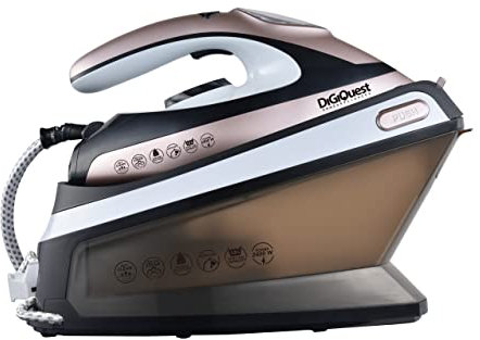 DIGIQUEST Ferro da stiro con caldaia STEAMY BOILY, 2400W, Piastra in Ceramica, Display a Led, Serbatoio Trasparente, Ricarica Acqua Continua, Colpo di Vapore