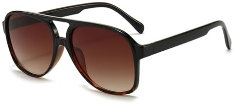 RUNHUIS Vintage Herren Polarisiert Sonnenbrille Damen Retro Oval 70er überdimensional Klassisch Pilotensonnenbrille UV400 Schutz (Schwarz-Leopard/Tee)