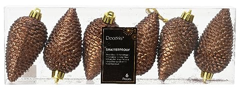 Kaemingk Christbaumschmuck Zapfen 8cm Kunststoff 6 Stück Weihnachtskugeln Christbaumkugeln Espressobraun lederbraun - Schokobraun - kastanienbraun - kupferbraun - Zimt