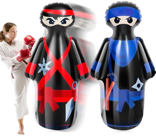 Shappy 2 Pcs 47 Inch Ninja Kids Punching Bop Bag Inflatable Ninja Blow up Bounce-Back Boxing Bag for Kids Party Game Punching Play Karate Indoor Outdoor School