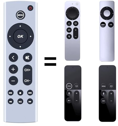 TCNOUMT Télécommande de Rechange Universelle pour Apple TV 4K / Gen 1 2 3 4/ HD A2843 A2737 A2169 A1842, télécommande Universelle, Pas de Fonctions vocale, pavé Tactile et Bluetooth