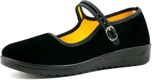 AioTio Zapatos Mary Jane de Terciopelo para Mujer - Bailarinas con Suela de Goma Antideslizante - Zapatos Planos de Ballet y Baile - Merceditas (37 EU, 235mm)