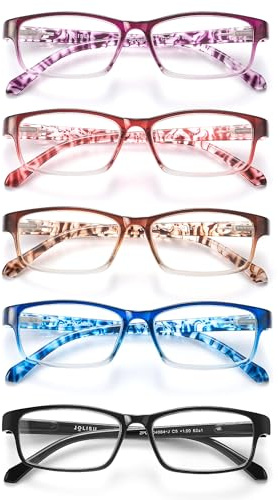 JOLISU Lesebrille Blaulichtfilter Damen Herren 5er Pack - Ultraleichte Lesebrillen mit Federbügel, Komfortabel | Brillen(1.5)