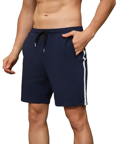 FGFD&OU Pantalones Cortos Hombre Algodón Bermuda de Transpirable Elásticos Pantalón Corto Deportivo para Correr Deporte Tiempo Libre Yoga con Bolsillos (Azul Marino, XL)