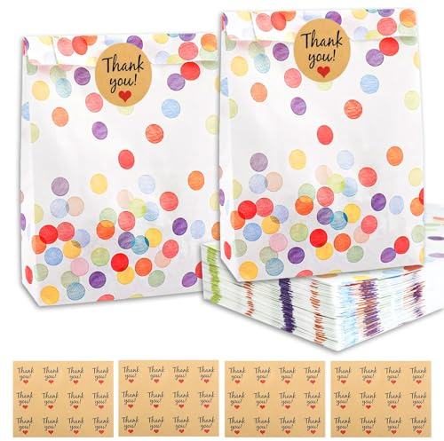 Jizxol 40 sacchetti regalo, sacchetti di carta con 48 adesivi, sacchetti regalo per compleanno dei bambini, sacchetti per regali di compleanno per matrimonio, festa, compleanno dei bambini
