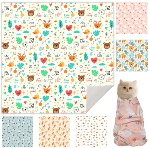 Ruiliangai 33.5 Cat Wrap for Grooming, Maximum, Self-Adherent Soft Cat Blanket for Nail Clipping, Anti-Scratch-Escape Calming Wrap, Cats Burrito Swaddle for 6-18 lbs (Funny Bear, XX Large)