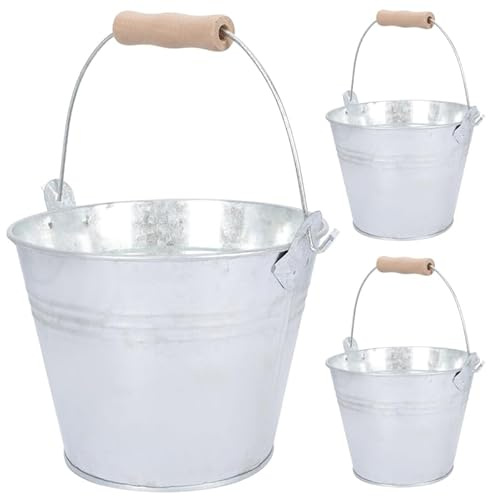 BCOATH Large Capacity Metal Ash Bucket Set with Handles 3-Pack Portable Organizer for Fireplace Grill BBQ Camping and Outdoor Storage