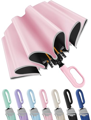 Seniny Travel Umbrella with Carabiner Handle, Automatic Windproof Large Umbrellas for Rain, Portable Compact Umbrella with Reflective Strip, Car Backpack UV Umbrellas for Sun Protection