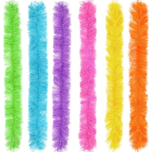 6 Pcs Colorful Feather Boa, Feather Boas Multipack, Soft Plush Boa, Women Girls Dancing Accessories, Multicolor Feather Boas For Diy Wedding Party Dancing Halloween Christmas Costume Home Decoration