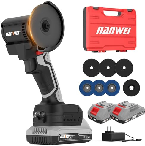 NANWEI 3 Inch Angle Grinder Cordless Brushless With LED Light,Mini Variable Speed Angle Grinder With 2 x 20V 2.0Ah Battery,15000rpm,7Pcs Cutting Discs For Cutting Grinding Polishing (With Batteries)