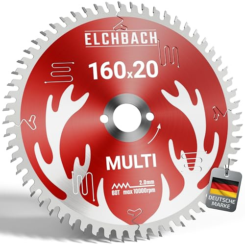 Elchbach® Multi Kreissägeblatt 160×20 mm Hartmetall - für Holz, Metall, Aluminium & Kunststoff - Sägeblatt 160x20 mm für ausrissfreie Präzisionsschnitte - kompatibel mit Festool und Bosch