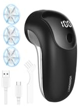 Anti Bouloche Électrique, [Type-C+Écran LED] Homtronics Rasoir Électrique à Bouloches, Rasoir Anti Bouloche, 3 Lames Remplaçables,3 Vitesses Réglables,pour Laine Vêtements Canapés Couvertures,Noir