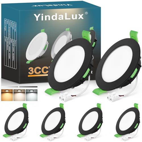 YindaLux 6 x LED infälld spotlight 230 V dimbar 8 W IP44 svart hål 75–90 mm
