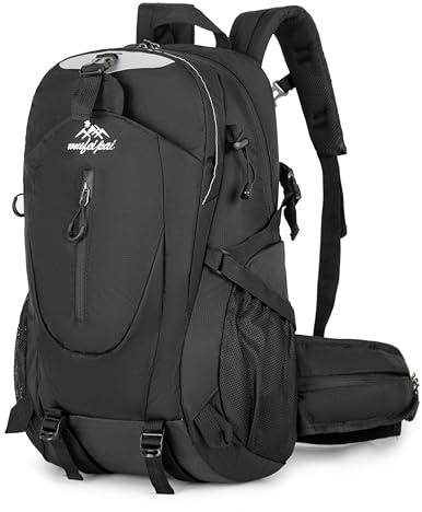 Amythe Mochila Senderismo Adolescente Grande Capacidade 33L, Mochila Ligera con Correa Pechera, Mochilas Escolares Impermeable para Trekking, Viagens e Campismo, Negro