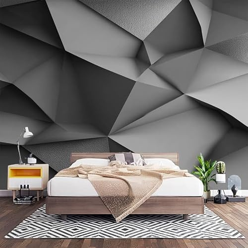 Papier Peint Photo Panoramique 3D Design Artistique GéOméTrique Poster Papier Peint Intissé Gris, Tapisserie Panoramique Salon, Décoration Mural Bureau Enfants Chambre 400x280 cm