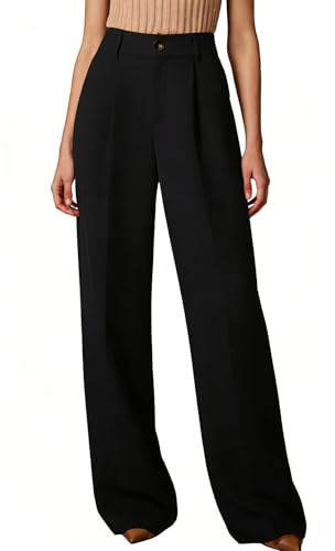 Neteson Pantalones Anchos Mujer Elegantes Cintura Alta Pantalón de Traje | Largos Pantalones Palazzo Casual Pantalones Trabajo con Bolsillos Botones
