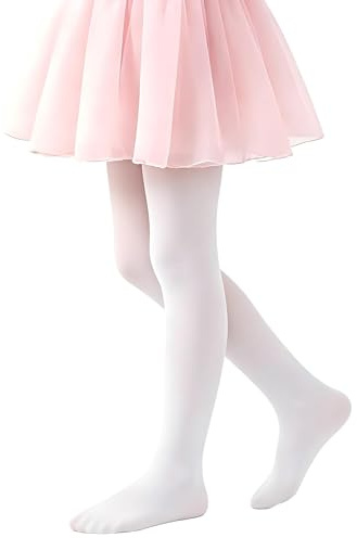 MOSIERRY White Ballet Tights Girls-Dance Tights for Girls 2-5 Years, 80 Denier Soft Stretchy Footed Toddler Tights for Ballet Dance Class Performance