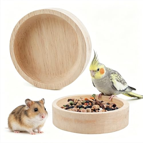 2 st hamsterskålar i trä, vattentät naturlig matskål för hamster, gerbil, chinchilla, marsvin, igelkott och socker, glidare för liten husdjursmatskål