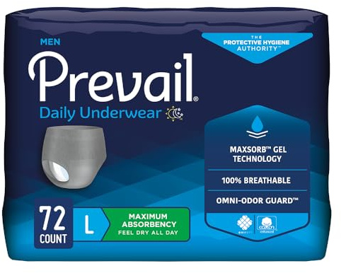 Prevail Proven | Large Pull-Up | Men's Incontinence Protective Underwear | Maximum Absorbency |18 Count (Pack of 4)