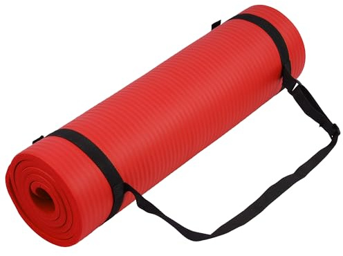 Fitvids 1/2-Inch Thick High Density Foam Exercise Yoga Mat with Carrying Strap – For Cushioning The Body Against Hard Floors – Mat Only – Red