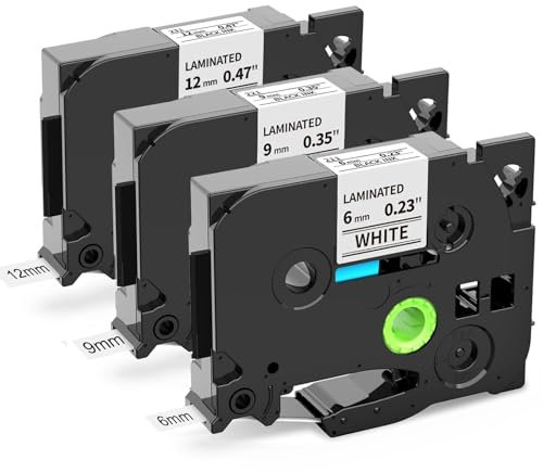Oozmas Schriftband Kompatibel mit Brother P-Touch Bänder TZe-211 6mm TZe-221 9mm TZe-231 12mm, Laminated White Kompatibel mit Brother P-Touch H105 D210 D400 H110 H107B Cube, 3er-Pack