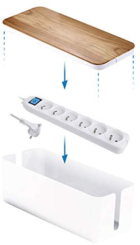Electraline 300173 Boîte de Rangement pour câbles + Bloc Multiprise 6 Prises 16A, 1,5 MT, Blanc/Marron