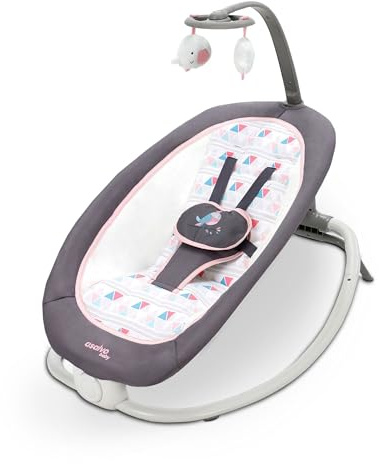 Asalvo Fold PAJARITO hängmatta, babyhängmatta, ryggstöd med 4 positioner, avslappnande musik och vibrationer, fast position och vippa, 5-punkts sele, hopfällbar, maximal belastning 9 kg, rosa