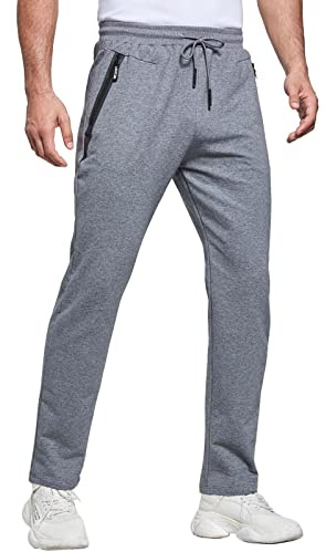JustSun Tracksuit Bottoms Mens Joggers Slim Fit Jogging Bottoms Sports Trousers Running Gym Sweatpants with Zip Pockets Cotton Grey XL