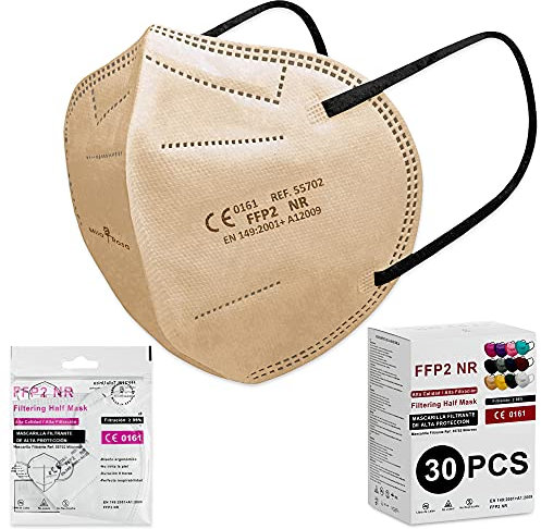 Milarosa Mascarillas FFP2 Homologadas Españolas. Mascarilla FFP2 Colores. Caja 30 Unidades. Desechable Proteccion Personal 5 Capas. Mascara Filtro 95%. Color Beige