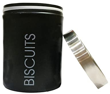Nobel Biscuits Storage Canisters with Rubber Seal Stainless Steel Lids - Round Shape - Charcoal Black