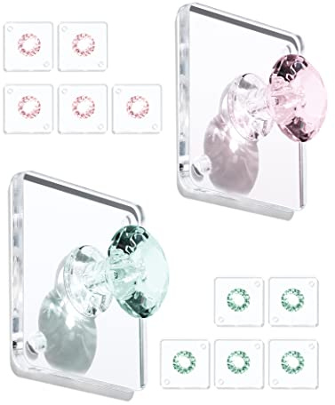 Zreal Diamond Acrylic Adhesive Wall Hooks, 12-Pack Small Decorative Hooks for Keys, Jewelry, Towels, Kitchen & Bathroom (Green & Pink)