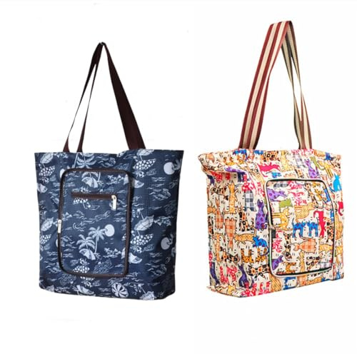 Reusable Grocery Shopping Bags Set of 2 Recycling Shopping Totes with Long Handles Foldable Washable Heavy Duty Large Waterproof Shopper Baggies With Zipper Large Daily Use Bags For Working Traveling…