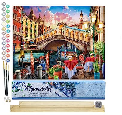 Figured'Art Peinture par Numéro Adulte Pont du Rialto - Activité Manuelle Kit de Loisir Créatif DIY Numéro d'Art Complet - 40x50cm avec châssis en bois à monter