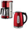 KHG Frühstücksset Wasserkocher & Kaffeemaschine Rot, Edelstahl Metallic Chrom, 1,7l Kapazität & 12 Tassen Kaffee, Kontrollleuchten, LCD-Display, Permanentfilter, Tropfstop