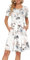 AUSELILY Womens Summer Dress Casual Floral Bodycon Short Sleeve Pleated Loose Swing Casual Dress with Pockets Knee White Flowers 2XL
