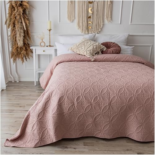 CalmyHOME Couvre-lit, couvre-lit décoratif, 170 x 220 cm, housse de canapé, couverture de jour, XXL, couverture matelassée (rose antique)