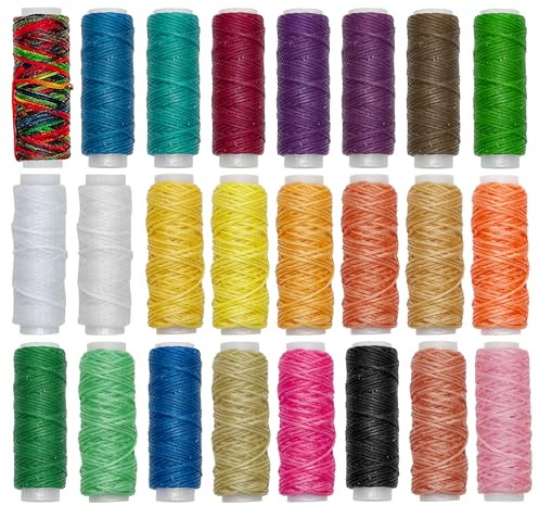 Yayatty Fil ciré pour couture de cuir, 24 couleurs, 200 m, 0,8 mm, 150D, couture à la main, fil de moquette