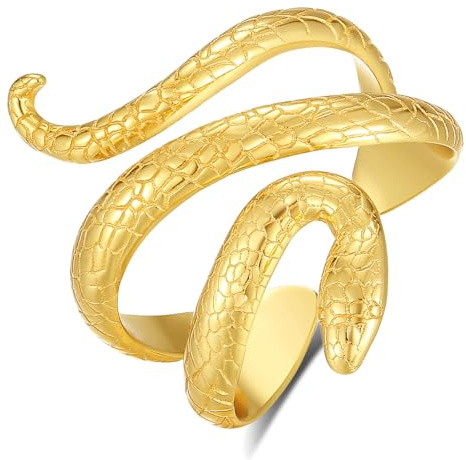 INFUSEU Damen Schlangenring, Mystischer Schlangen Schmuck 925 Silber 18K Gold Verstellbar Modell 7–8 Ring Vintage Daumenring Geschenk für Männer Frauen