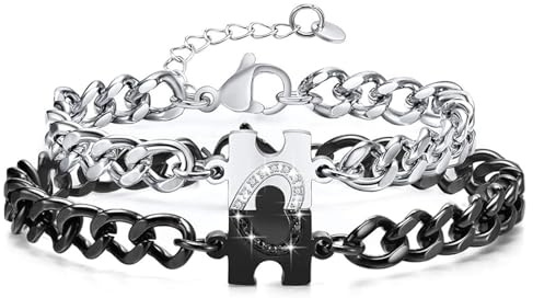 NEHZUS Bracciali abbinati per coppie Regali per relazioni a distanza Bracciali in acciaio inox con cuore a puzzle (braccialetti a maglie)