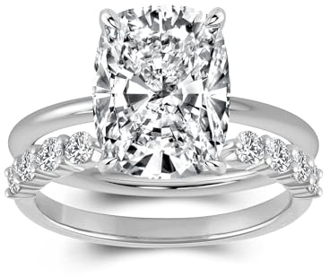RODIFFY 3.5CT Cushion Cut Engagement Ring Set,18K Yellow Gold Plated 925 Sterling Silver Bridal Ring Set with Open Wedding band (White Gold, 4.5)