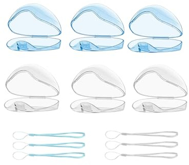 Caja de chupete para bebe, 6 unidades portátil caja de chupete de tetina, para viaje y hogar (transparente, azul)