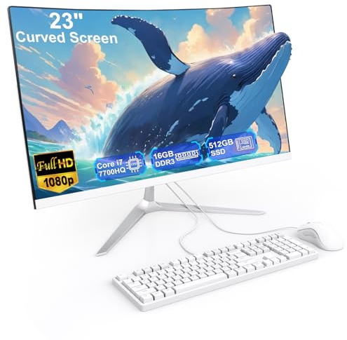 SUKOTOP All-in-One Desktop Computer 23.8 Curved Display Core i7 7700HQ (fino a 3.8Ghz) 16GB RAM 512GB SSD Dual Band WiFi Bluetooth 5.0, Completo con tastiera cablata e mouse