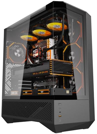darkFlash DY460 ATX Full-Tower PC Gaming Case, High Airflow, 4×ARGB PWM Fans Included, 330° Full-View Tempered Glass, Separate PSU chamber, Supports RTX 5090 up to 400mm, 360mm Radiator Support, Black