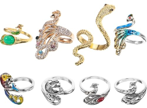 AKOOSY Set med 8 justerbara dekorativa stickringar för fingrar kreativa ringar i solid legering, flerfärgad, praktiska tillbehör för stickning, sömnad och fritid