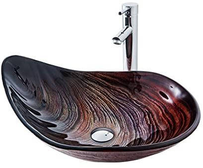 DLAZUM Lavabo de baño Lavabo de Vidrio Templado para baño Lavabo de tocador sobre encimera Lavabo de tocador con Grifo Combinado Lavabo de tocador de encimera para baño,Sink Set-