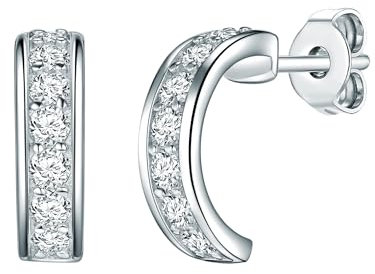 Rafaela Donata Damen Creolen aus 925/- Sterling Silber mit Zirkonia weiß - Halbcreolen Silberohrstecker Silbercreolen klassisch