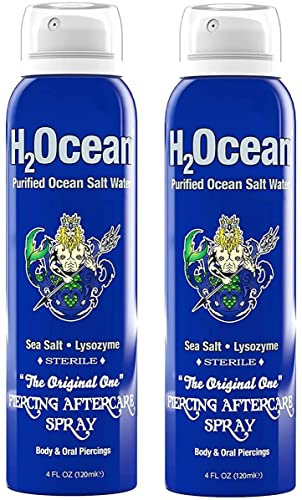 H2Ocean Piercing Aftercare Spray, Saline Spray for Piercings Cleaning Solution, with Sea Salt Nipple, Ear, Nose, Lip, Belly Piercings Cleaning Spray with Sea Salt & Bump Treatment, Set of 2
