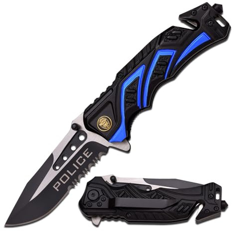 MTECH USA Folding Knife, Two-Tone Half-Serrated, Aluminum Black Handle, 4.75-Inch Closed, Camping, Survival, Tactical, Outdoors, EDC (Blue)