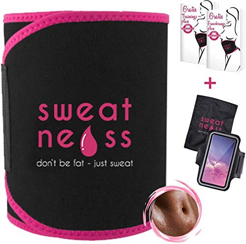 sweatness Bauchweggürtel Damen für Fitnesstraining | Fitness Bauchgürtel | Fettverbrenner für Bauch | Stomach Fat Burner Belt | Schwitzgürtel inkl. E-Book Trainingsplan, Sportarmband & Tasche